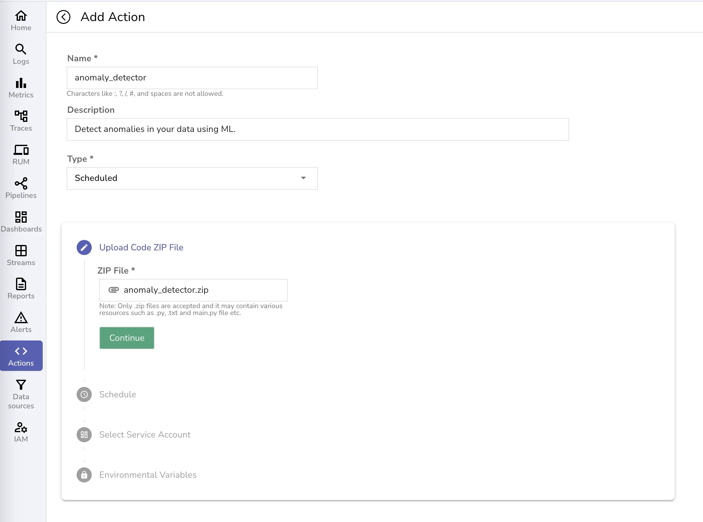 OpenObserve scheduled action 1